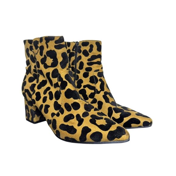Faux-Suede Animal Print 2" Block Heel Ankle Boots Chelsea Boots, Zip, Size 8 - Picture 1 of 9